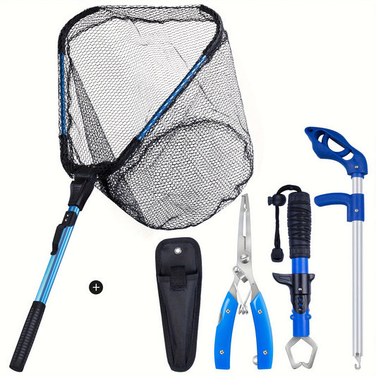 4-Piece Outdoor Fishing Tackle Set Lightweight Foldable Net Extractor Pliers Con