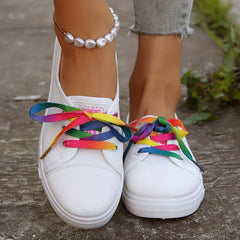 Women's Heart Pattern Canvas Shoes Colorful Lace Up Outdoor Shoes