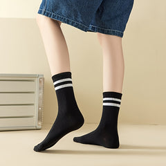 6 Pairs Women's Striped & Solid Mid Tube Socks