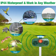Solar Powered Ultrasonic Animal Repeller with Motion Sensor & Lights