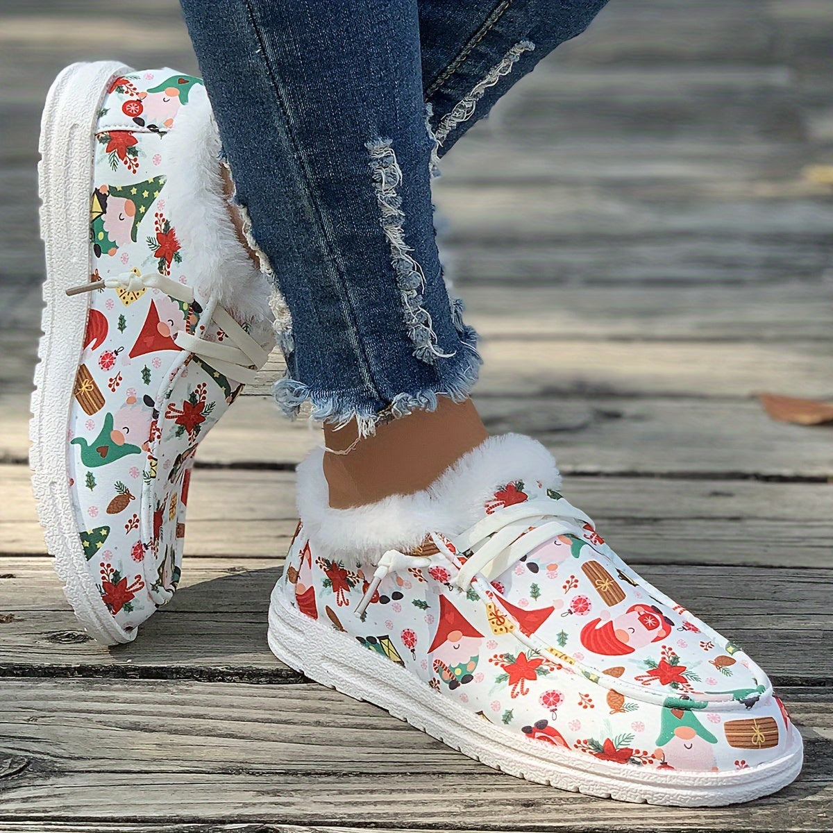 Women's Christmas Snow Boots, Dwarf & Snowflake Patterns, Plus Plush