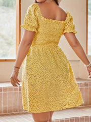  Dot Print Puff Sleeve Mini Dress