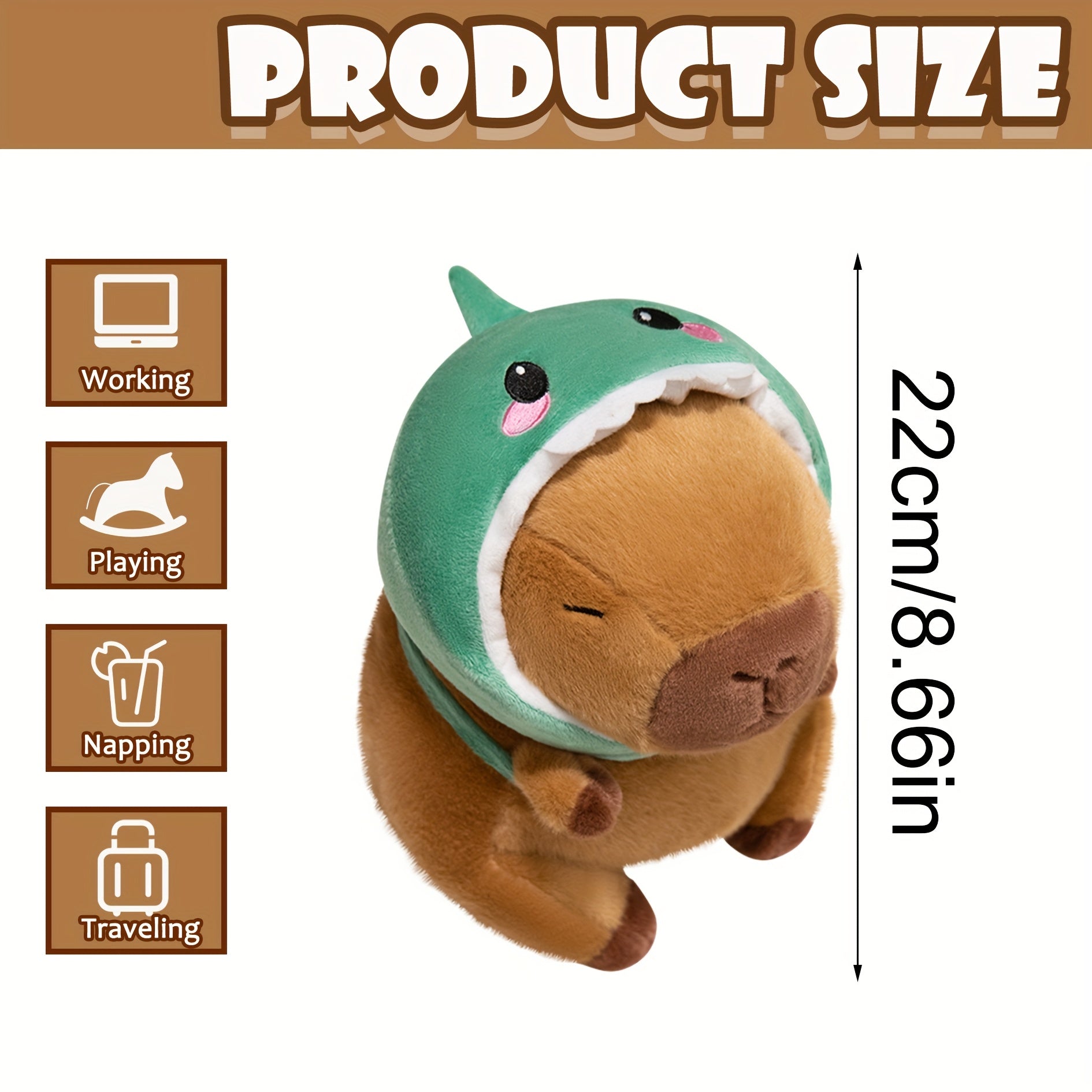 Anime Style Capybara Plush Toy with Headbands Dark Brown