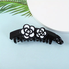 Camellia Printed Hair Claw Rhinestone Hair Claw Nonslip Hair Claw Clip