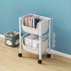 1pc Plastic Rolling Cart With Handle Storage Trolley Movable Storage Rack