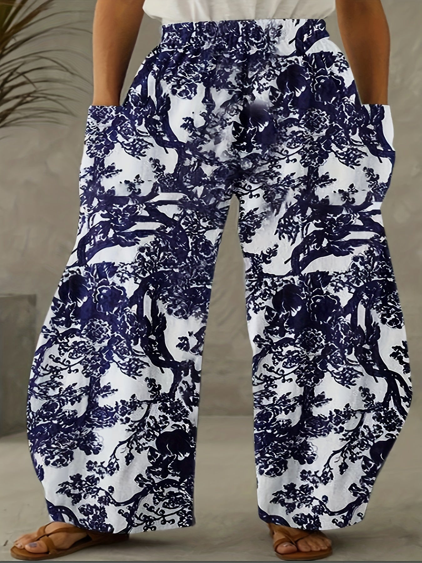 Geometric Print High Rise Wide Leg Pants Plus Size
