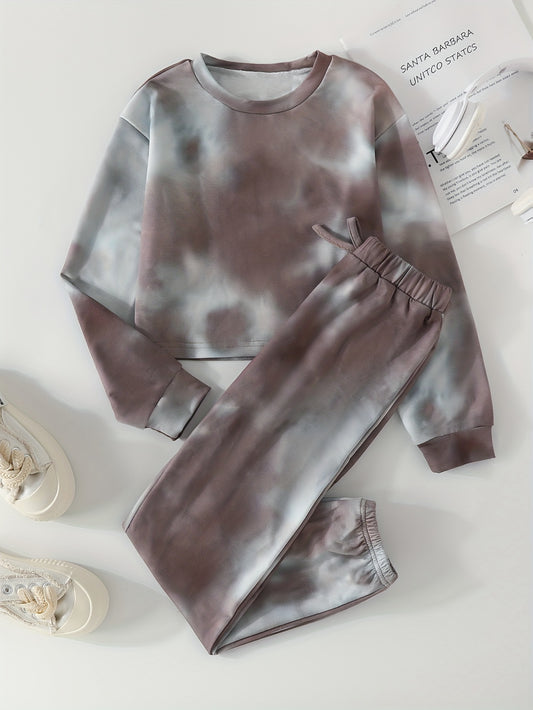 Girl's Tie Dye Sweatshirt & Sweatpants Set for Spring Fall