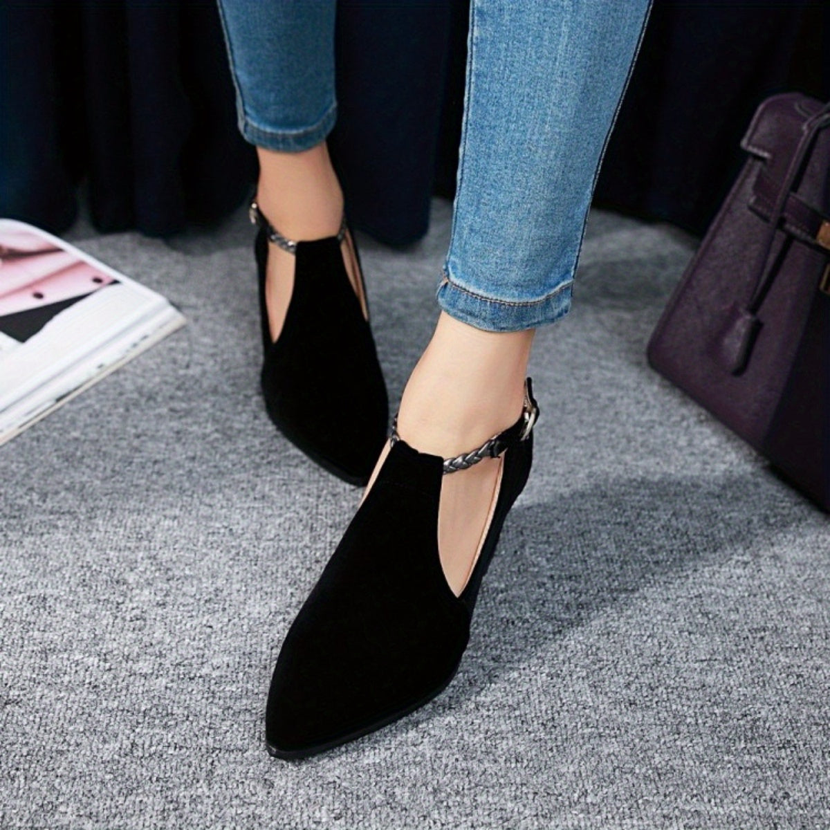 Women's Block Heeled Pumps Pointed Toe Cut out High Heels