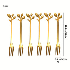 6-Piece Stainless Steel Cutlery Set - Milk Spoon, Salad Fork, Leaf Shaped