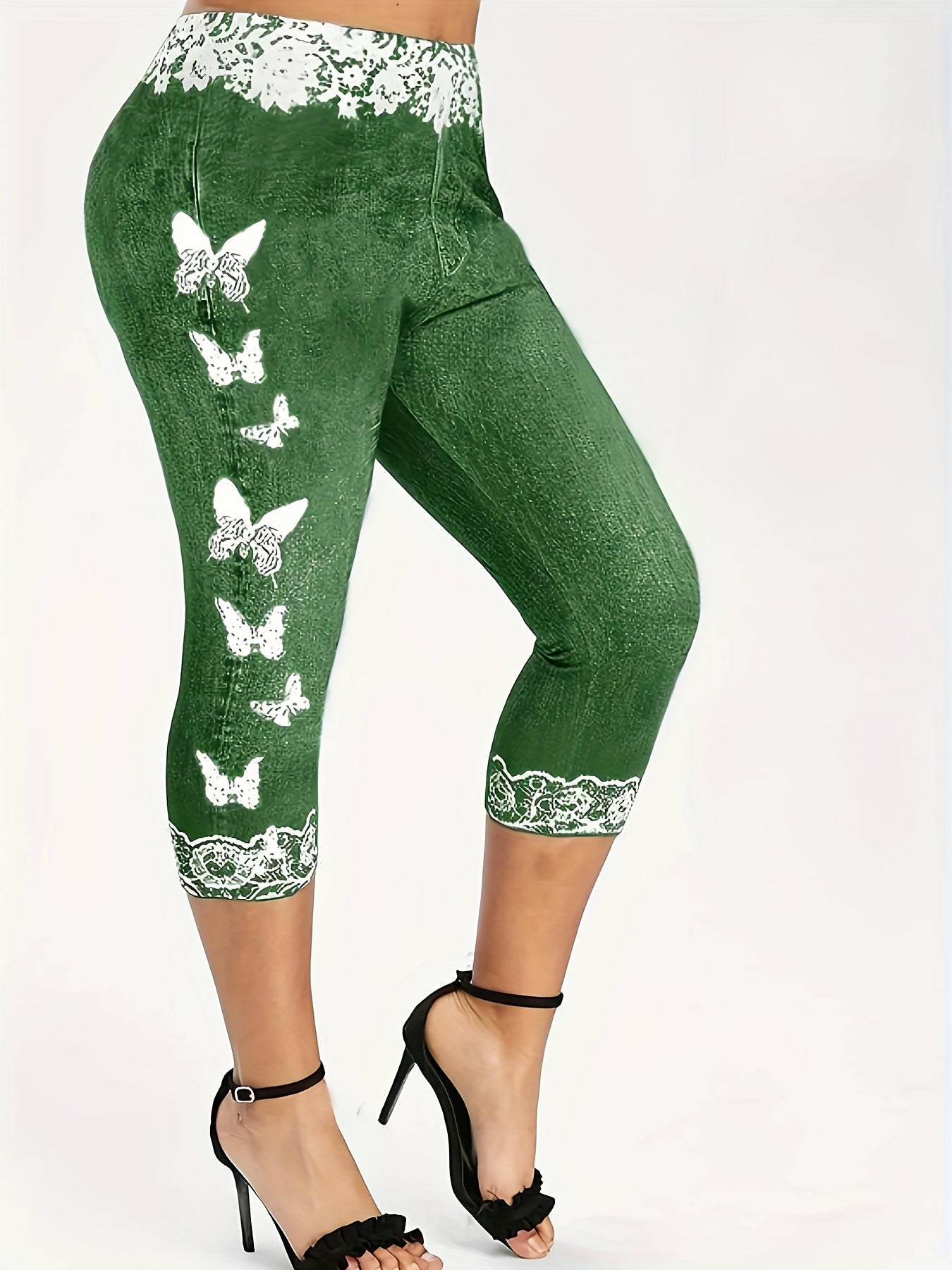 Butterfly Print Skinny Capris Leggings for Women