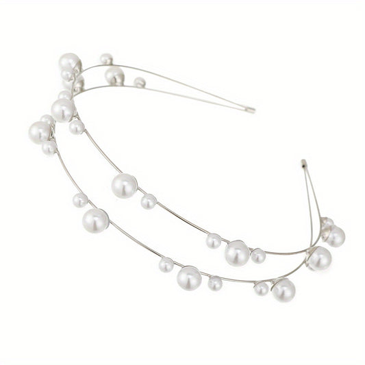 Metal Hair Band Faux Pearl Bridal Headband