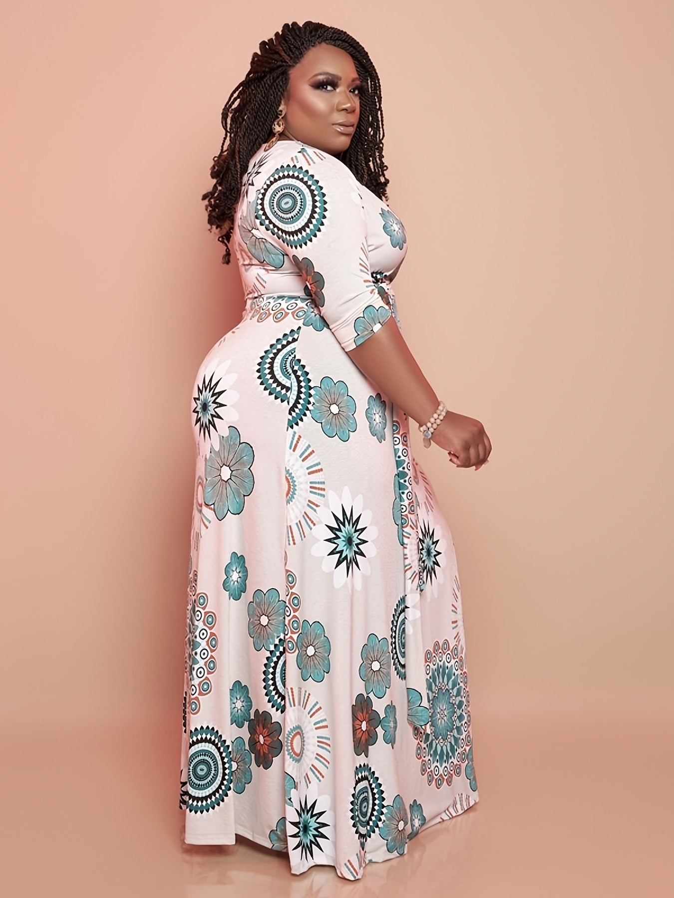  Casual Dress Women's Plus Painting Print Half Sleeve Maxi Dress