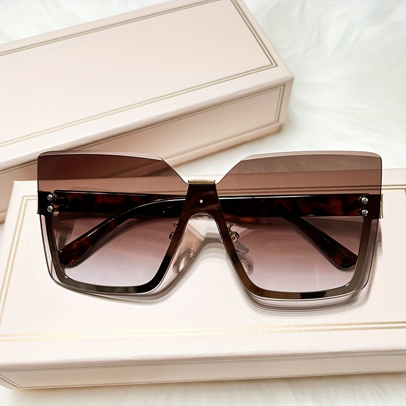Oversized Ombre Lens Sunglasses Semi Rimless UV400