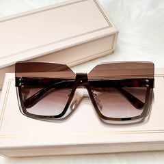 Oversized Ombre Lens Sunglasses Semi Rimless UV400