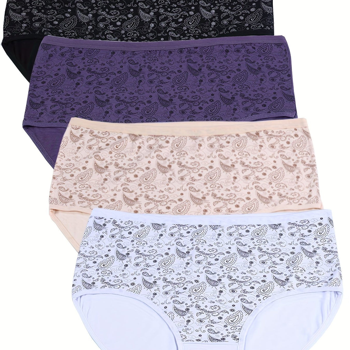 4 Pack Women's Plus Paisley Print Medium Stretch Underwear Set