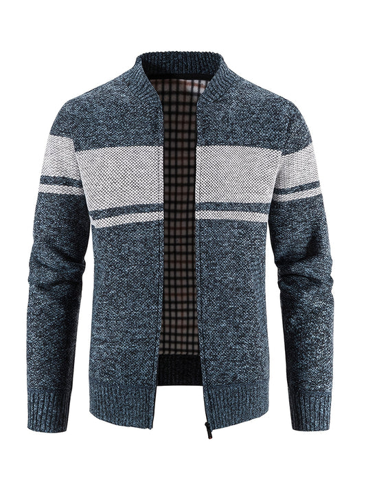 Men's Cable Knit Turtleneck Sweater Full Zip Jacket