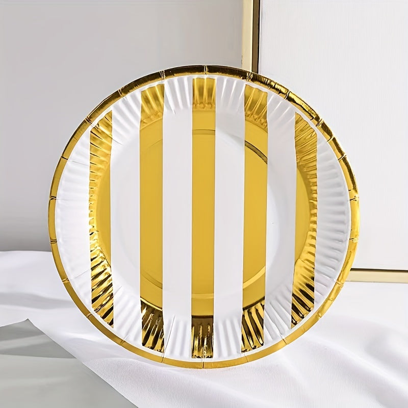 10pcs Modernist Striped Disposable Dinner Plate For Party