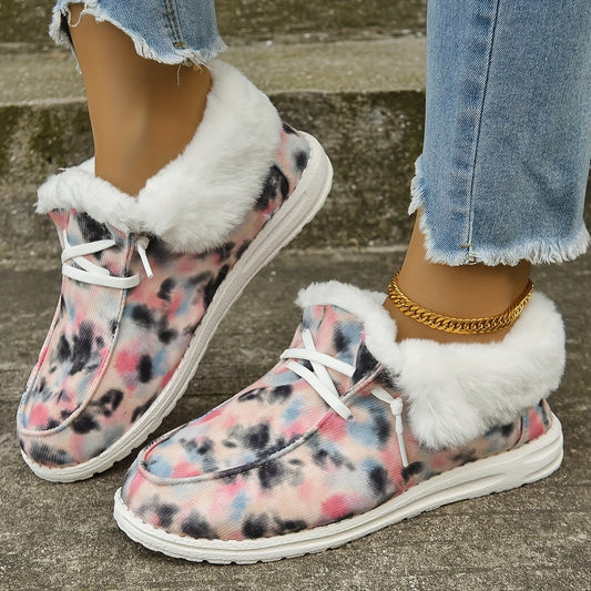 Women's Lace Up Fuzzy Loafers Warm Comfortable Snow Shoes
