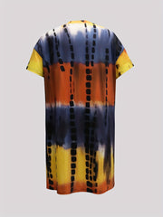 Tie Dye Ruched V Neck Dress With Pockets