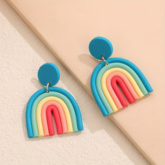 Colorful Ceramic Polymer Clay Loop Stud Earrings Sweet Lovely Candy Rainbow