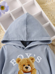 Baby Boys Bear Print Hooded Top Sweatshirt with Large Pocket