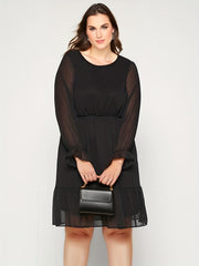 Plus Size Flounce Sleeve Chiffon Dress