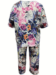  Floral Print Top & Wide Leg Pants Set