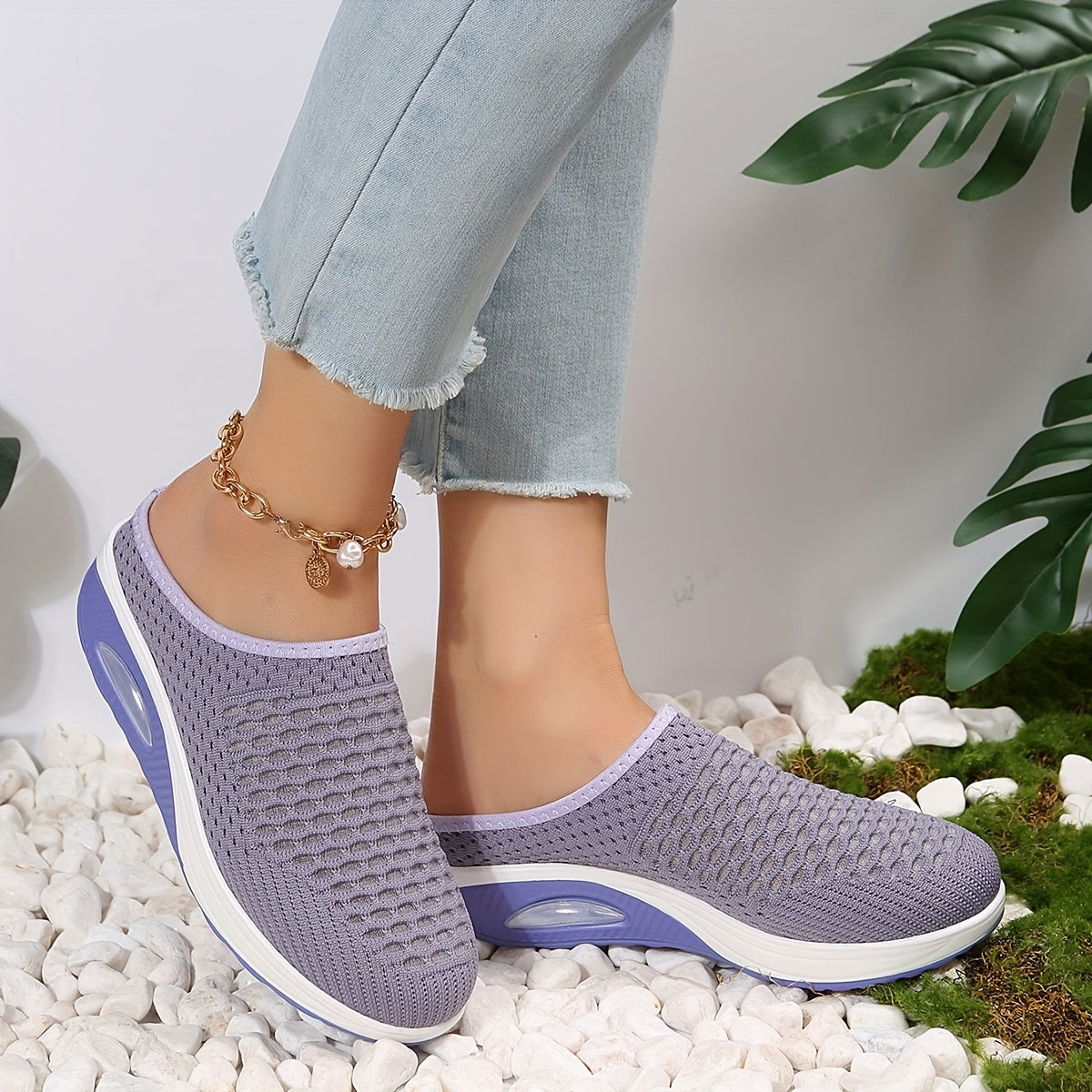 Women's Air Cushion Platform Mules Closed Toe Shoes