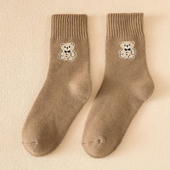 5 Pairs Cartoon Bear Print Socks & Soft Mid Tube Socks Women's Stockings