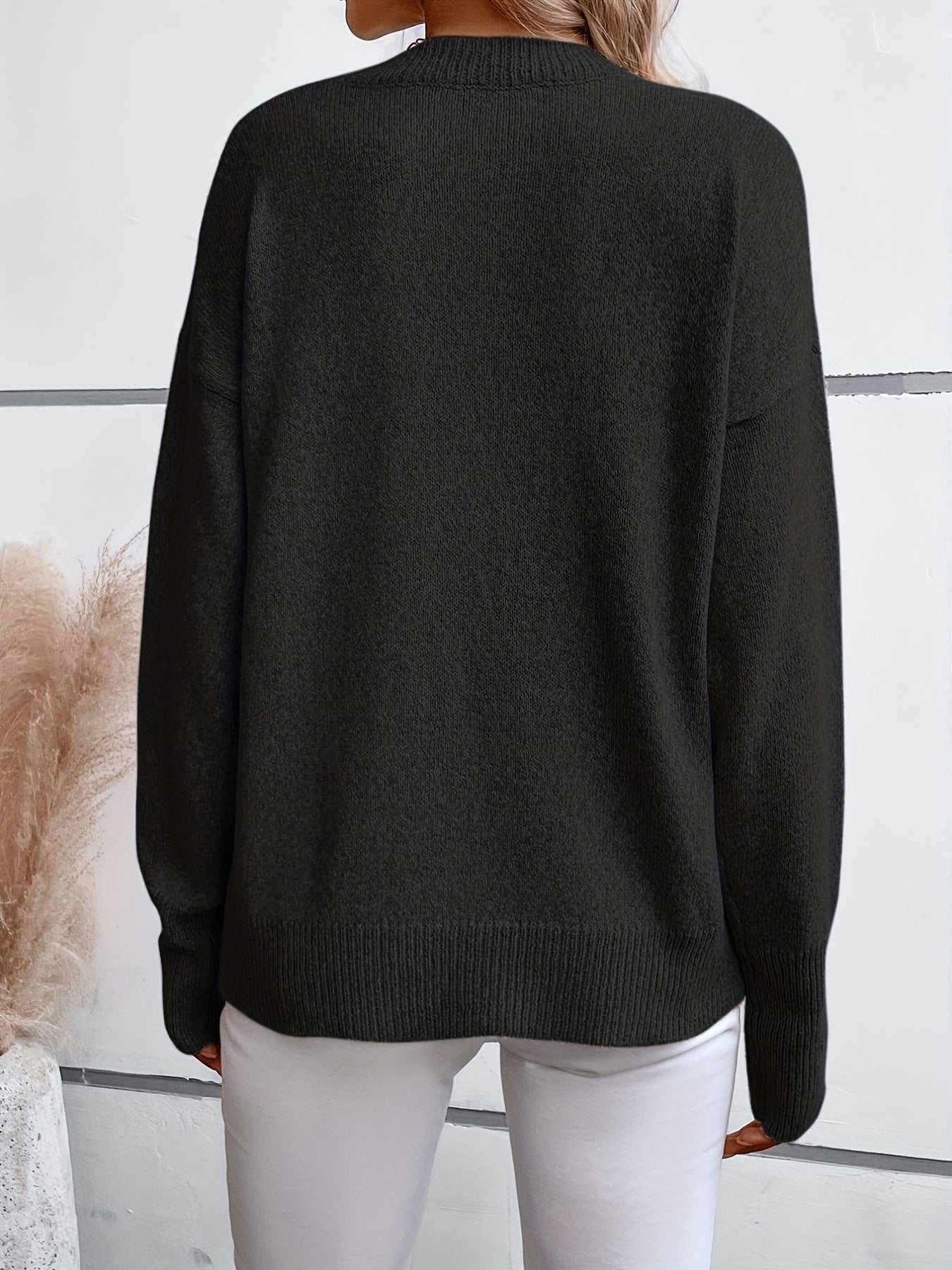 Women's Solid Crew Neck Pullover Sweater for Fall & Winter