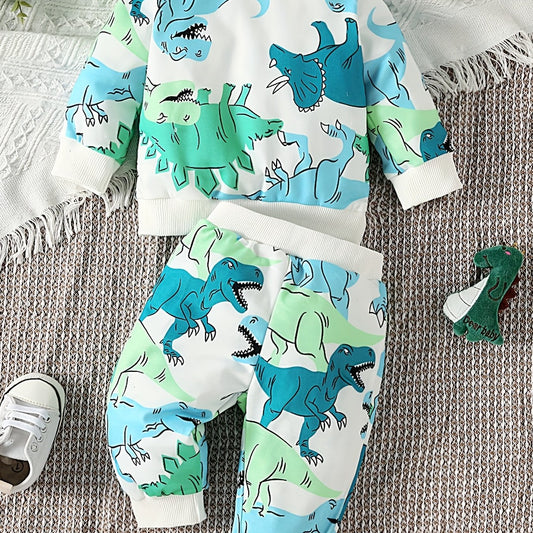 Boy's Dino Graphic Casual Set Toddler Baby Sweatshirt & Pants