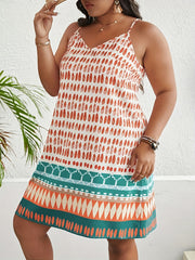  Geometric Print V Neck Mini Cami Dress