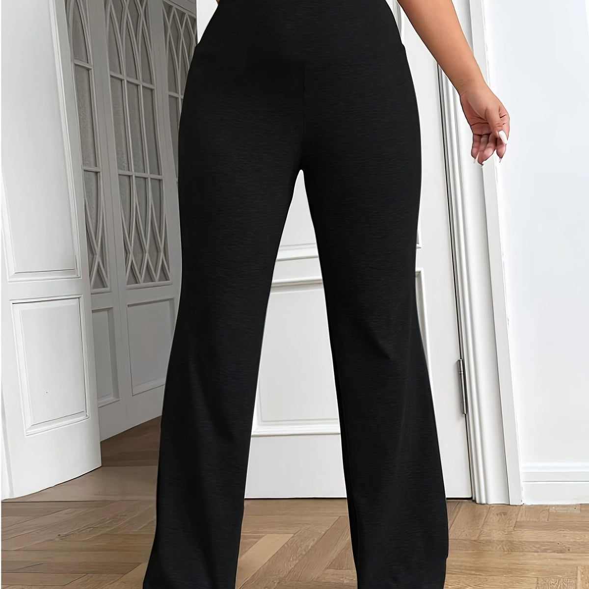  Solid Elastic High Rise Casual Pants