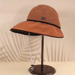 Wide Brim Breathable Sun Hat Stylish Block Hollow Crochet Bucket Hats