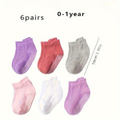 6 Pairs Baby Girl's Non Slip Socks Solid Cotton Blend Bottom