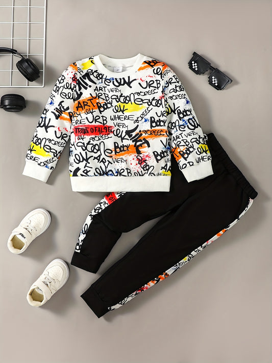 Boy's Graffiti Outfit 2pcs Set Street Style Kid's Clothes