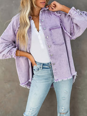 Women's Plus Size Fringe Trim Denim Jacket