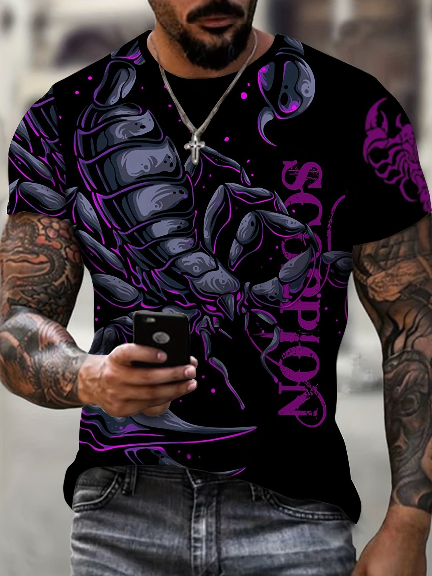 Scorpion Pattern Print Men's Short Sleeve T-shirt