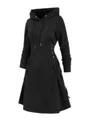  Gothic Hooded Sweatshirt Dress Lace Up