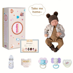 ADFO 20 Inch Reborn Baby Boy Doll with Gray Animal Print Outfit
