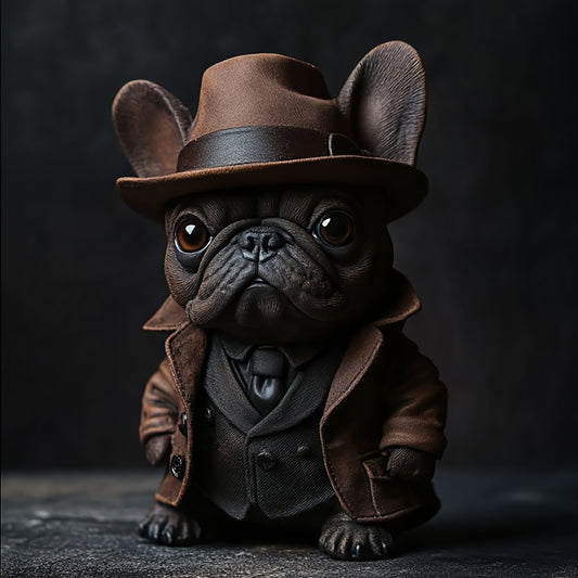 French Bulldog in Brown Hat Resin Figurine for Home Decor or Gift