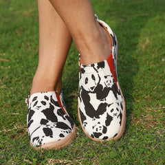 Women's Panda Print Canvas Slip-On Flat Shoes