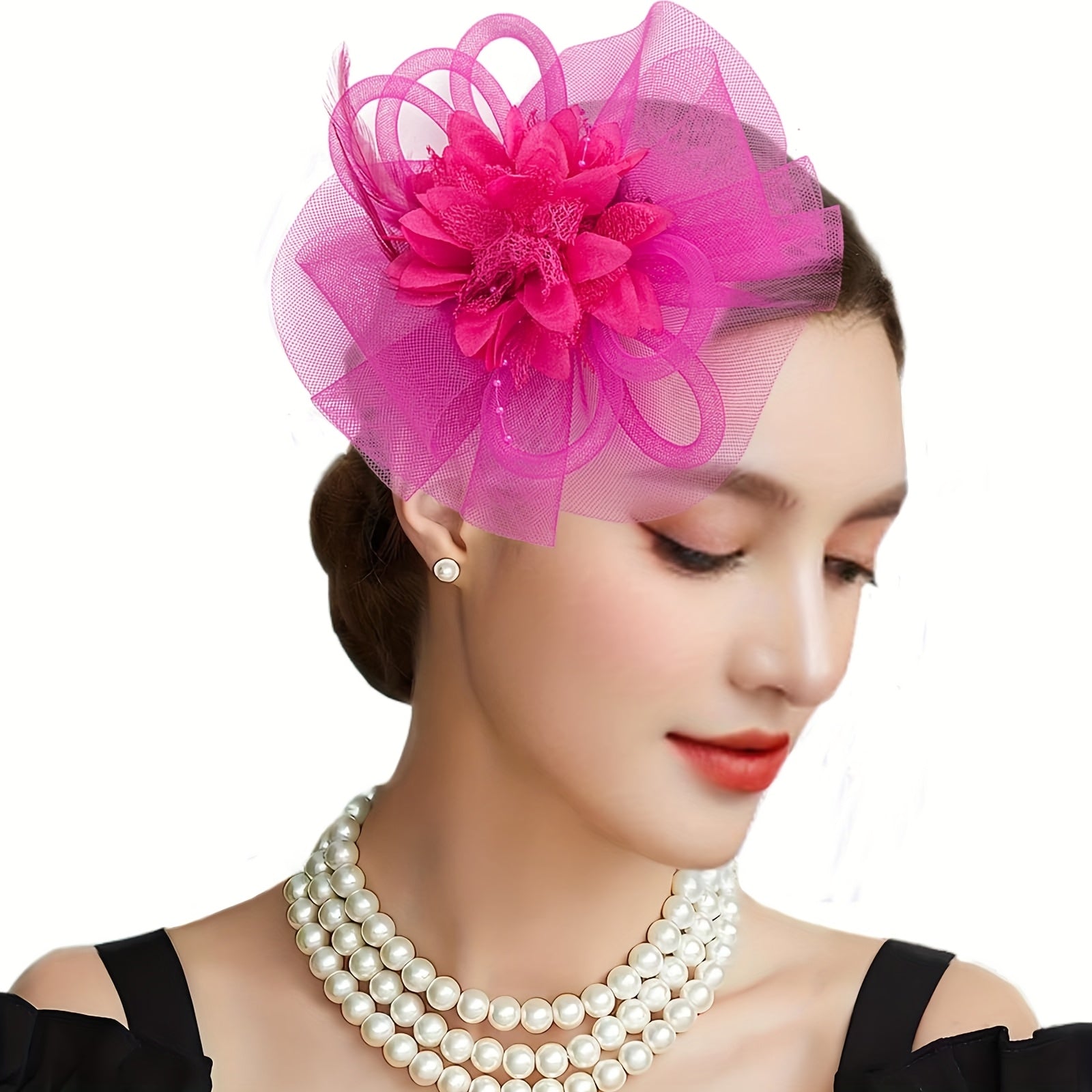 Pink Fascinator with Floral for Tea Parties Kentucky Derby Weddings