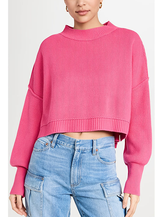  Solid Long Sleeve Crew Neck Sweater