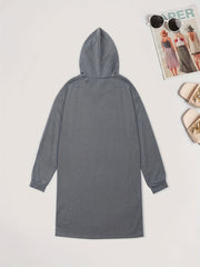  Hooded Sweatshirt Dress Long Sleeve Solid Drawstring Casual