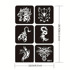 Hollow Tattoo Stencils Set with Transparent Juice Dyeing Paste