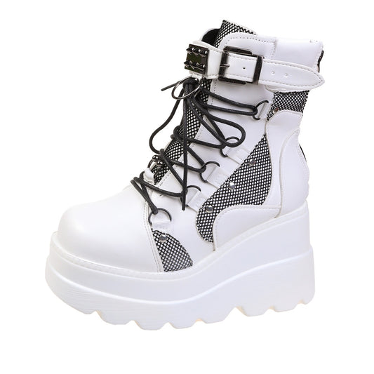 Punk Style Studded Lace Up Ankle Boots