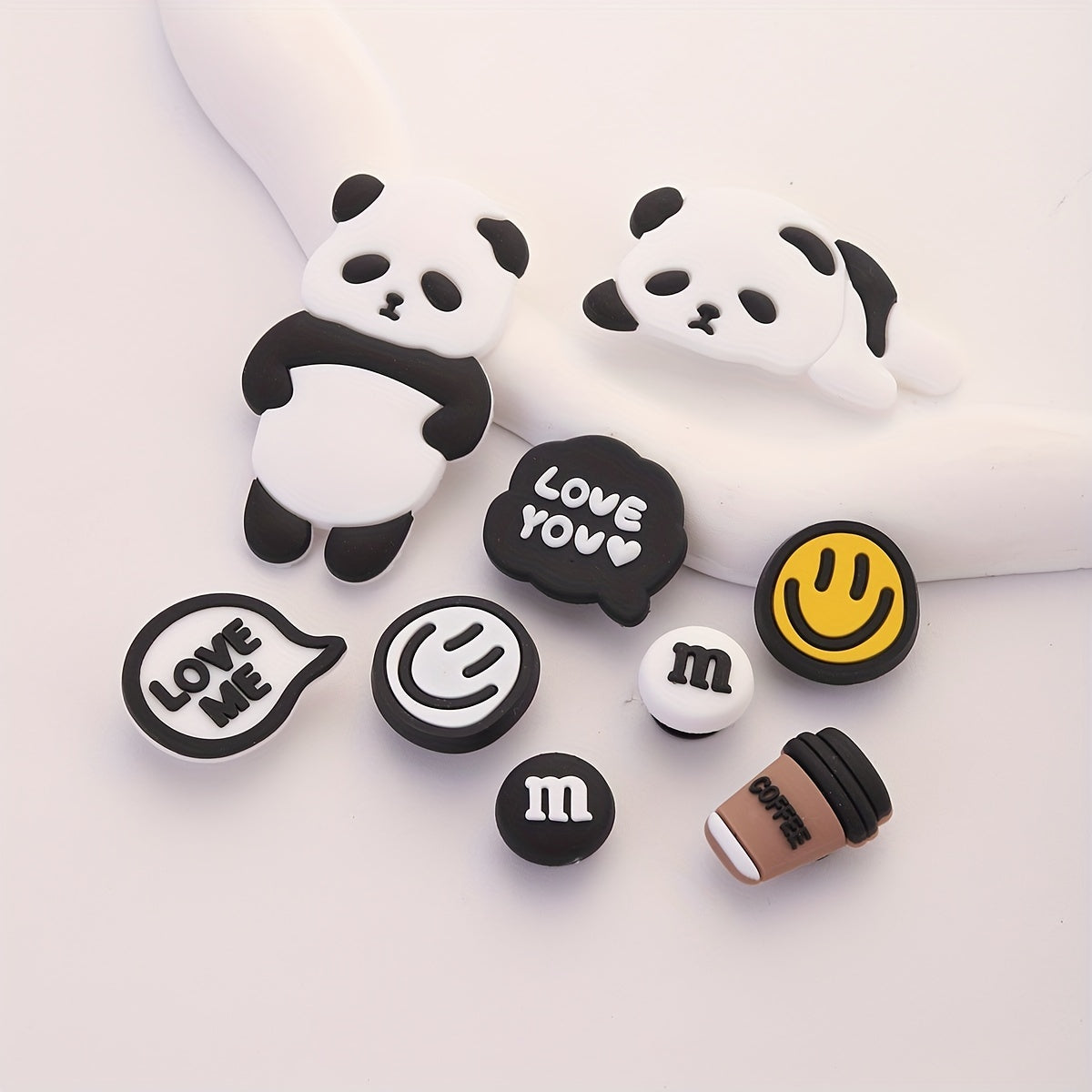 9pcs Cartoon Panda Shoe Charms Soft Rubber Clogs Buckle Accessories