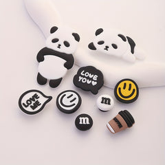 9pcs Cartoon Panda Shoe Charms Soft Rubber Clogs Buckle Accessories