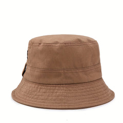 Classic Label Patch Bucket Hat Khaki Unisex Sunscreen Basin Hat